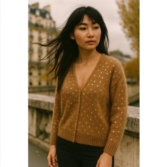 La Maille Sezane Sweaters - 🔥SOLD🔥La Maille Sezane Long Sleeve Metallic Foil Dotted Women Sweater Cardigan